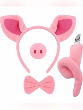 4 Pcs Pink pig Costume Set Ears Headband and Tail Set Nose Bowtie; All Occasions